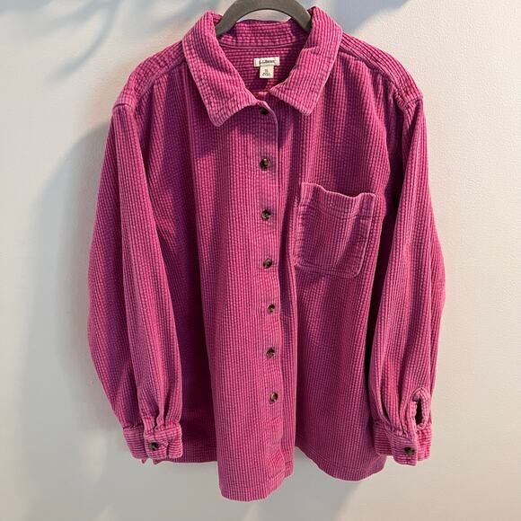 L.L.Bean Pink 100% Cotton Corduroy Button Front Shirt Size XL - Picture 1 of 7